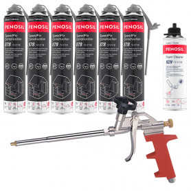 Pack 6 Mousses colle universelle SpeedFix Construction 878 pistolable 690ml PENOSIL + Nettoyant FoamCleaner929 500ml + Pistolet Pack 6 Mousses colle universelle SpeedFix Construction 878 pistolable 690ml PENOSIL + Nettoyant FoamCleaner929 500ml + Pistolet