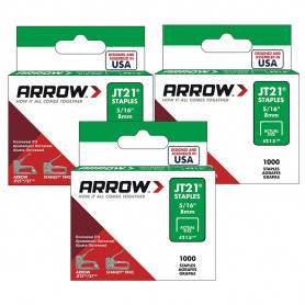 Lot de 3 Boîtes de 1000 agrafes galvanisées JT21 8mm ARROW Lot de 3 Boîtes de 1000 agrafes galvanisées JT21 8mm ARROW