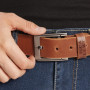 Ceinture cuir avec boucle acier brossé COLONEL 135cm marron RICA LEWIS
