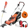 PACK - DOLMAR Tondeuse Électrique 1600W 41cm EM410 + Coupe-Herbe 1000W ET101C + Rallonge 40m + Équipements Protection