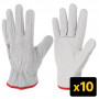 SINGER Lot de 10 Paires Gants Paume Cuir Pleine Fleur Dos Croûte Coloris Naturel 50FC
