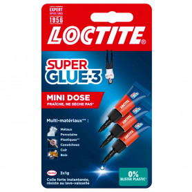 LOCTITE SUPERGLUE-3 Mini Dose, Translucide, 3x1g LOCTITE SUPERGLUE-3 Mini Dose, Translucide, 3x1g