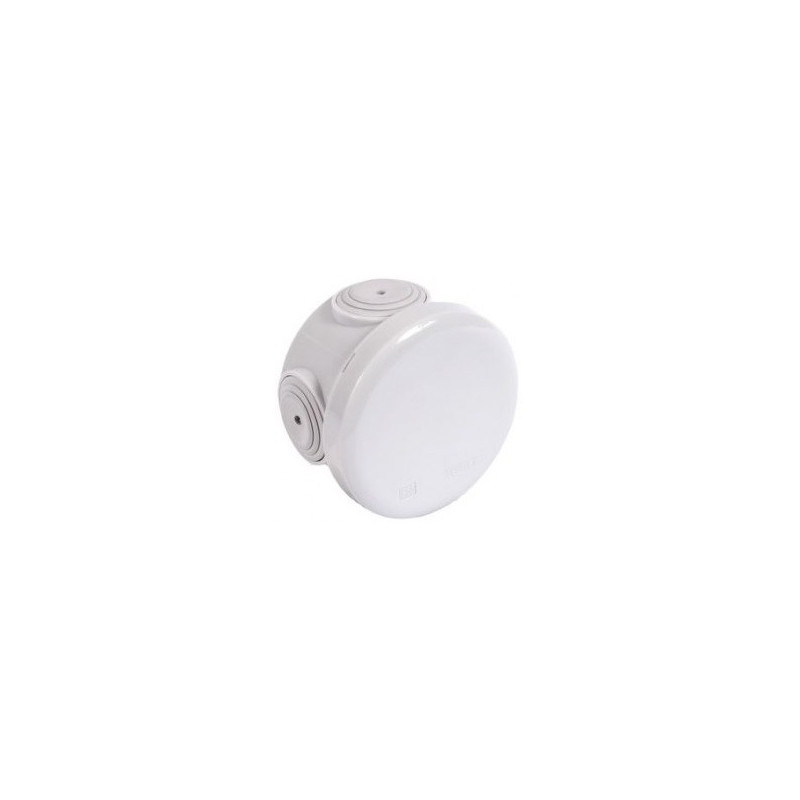 Boite de dérivation étanche ronde diam. 70 profondeur 40 mm IP55. Boite de dérivation étanche ronde diam. 70 profondeur 40 mm IP55 Boîte étanche à poser en saillie pour dérivation de câble. Tenue au fil incandescent : 650°C. Indice de protection : IP55. Tenue aux chocs : IK07. Anti UV. Coloris : gris. Entraxe de perçage symbolisé sur le fond avec capot de vis assurant l'étanchéité. Passe fils élastoplastique, avec entrée directe de câbles ou tubes par simple pression. Fixation de barrettes de raccordement sur les rainures au fond de la boîte. Etiquette de repérage des circuits sur le capot. Notice de montage.