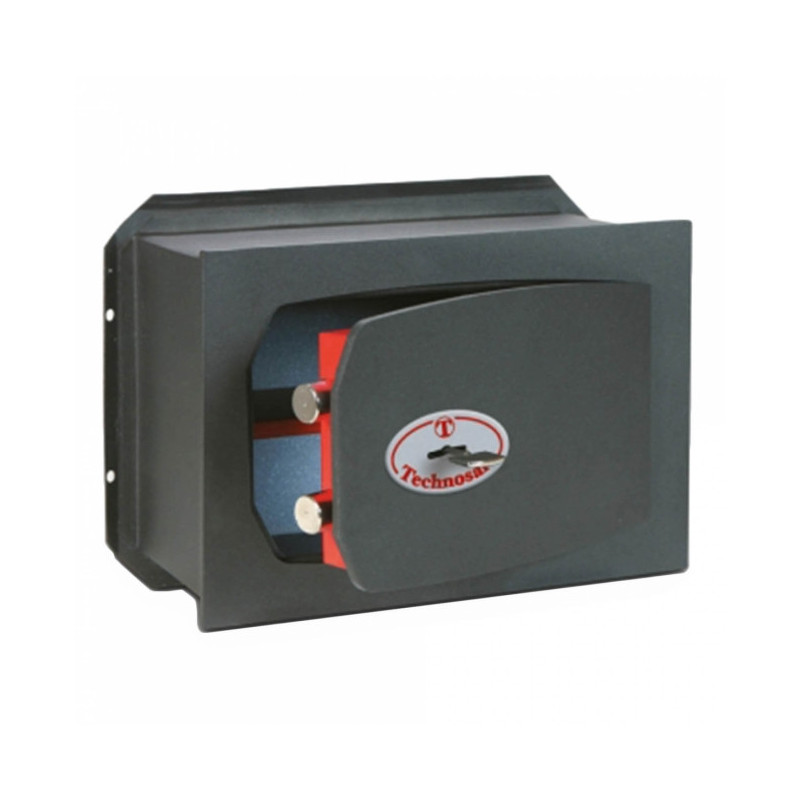 Coffre-fort à emmurer Technosafe Key 5L TK/1. Coffre-fort à emmurer Technosafe Key 5L TK/1. - Serrure de sécurité à 6 gorges avec clé à double panneton. - Clé prisonnière serrure ouverte. - Pênes tournants anti-sciage en acier nickelé Ø 18 mm. - Protection avec plaque d?acier au manganèse à l?endroit de la serrure. - Ailettes d?ancrage anti-arrachement à l?arrière du coffre. - Peinture époxy au four. - Boîte couleur en quadrichromie. Caractéristiques : ? Capacité : 5 Litres ? Dimensions externes : H210 x L270 x P150 mm ? Dimensions internes : H185 x L245 x P100 mm ? Dimensions porte : H138 x L188 mm ? Cadre et porte : épaisseur 8 mm ? Nombre de pênes : 2 ? Poids : 9 kg