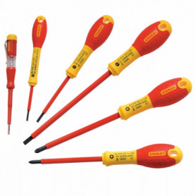 Tournevis isolés 1000V + testeur Fatmax - Plat, Pozidriv - x6 STANLEY Tournevis isolés 1000V + testeur Fatmax - Plat, Pozidriv - x6 STANLEY