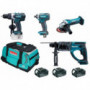 Ensemble de 4 machines 18V Li-Ion 4Ah (DDF458+DTD152+DHR202+DGA452) Makita DLX4054MX1