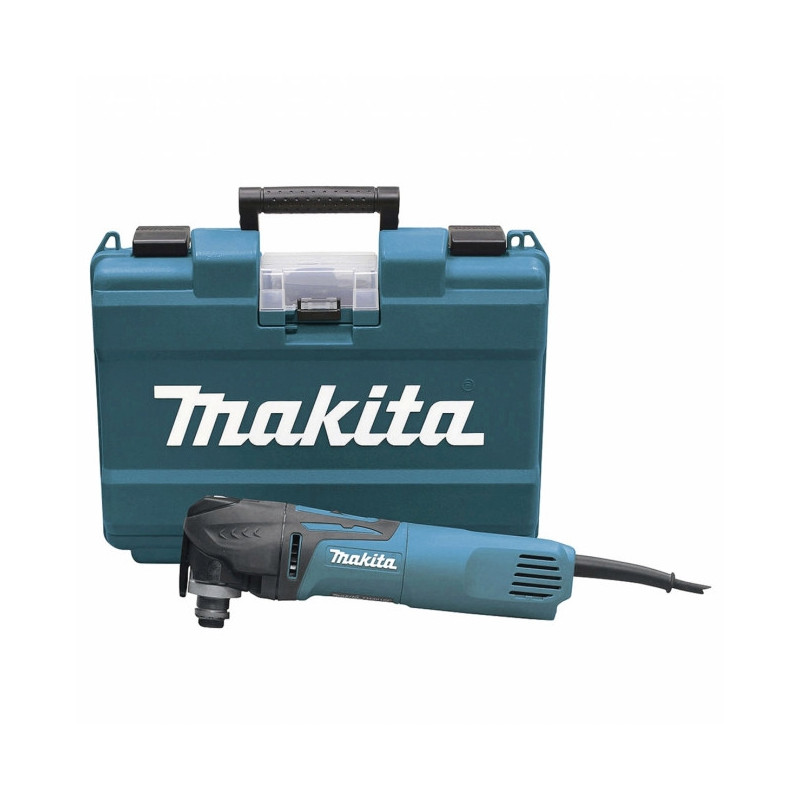 Découpeur-ponceur multifonctions 320W TM3010CK MAKITA. Découpeur-ponceur multifonctions 320 W TM3010CK. - Nouveau système de fixation de la lame sans outil. - Poignée ergonomique Soft Grip pour une meilleure prise en main. - Variateur de vitesse : permet de régler la vitesse de la machine en fonction du matériau à poncer (5 vitesses). - Commande électronique de la vitesse pour l'obtention d'une vitesse constante. - Démarrage progressif pour un travail plus précis. Livré en coffret synthétique : ? 1 Boite de rangement pour accessoires Garantie 3 ans. (NB : Bénéficiez d'une garantie de 3 ans pour les machines et 2 ans pour les batteries et chargeurs lithium-ion en enregistrant votre outil électroportatif, les batteries et chargeur sur le site Makita dans les 4 semaines après la date d'achat)