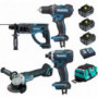 Pack Makita Premium 18V 5Ah: Perceuse DDF482 + Meuleuse DGA504 + Perfo 2J DHR202 + Visseuse 165Nm DTD152 + 3 batt + sac