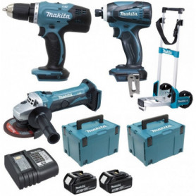 Pack Makita Premium 18V 5Ah: Perceuse 62Nm DDF482 + Meuleuse DGA504 + Visseuse 165Nm DTD152 + 2 batteries + 2 Coffrets + chariot Pack Makita Premium 18V 5Ah: Perceuse 62Nm DDF482 + Meuleuse DGA504 + Visseuse 165Nm DTD152 + 2 batteries + 2 Coffrets + chariot