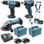 Pack Makita Premium 18V 5Ah: Perceuse 62Nm DDF482 + Meuleuse DGA504 + Visseuse 165Nm DTD152 + 2 batteries + 2 Coffrets + chariot