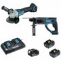 Pack 2 machines 18V 5Ah Li-Ion (Meuleuse DGA504 + Perforateur DHR202 + 3 batteries + MakPac) LOT0151 MAKITA