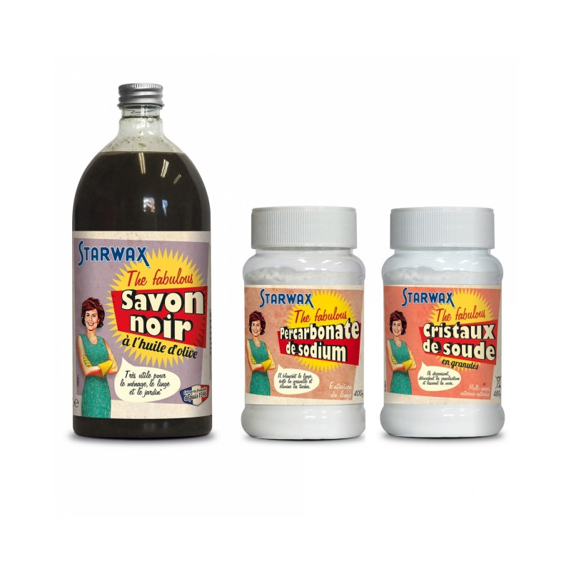 Pack Je fabrique mes tablettes de lave vaisselle : Savon noir + Percarbonate sodium + Cristaux soude