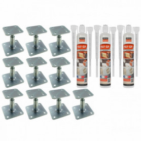 Pack 10 Pieds de poteau réglable APB100/150 + 3 Scellements chimiques beige multi-matériaux POLY-GP 300ml SIMPSON Pack 10 Pieds de poteau réglable APB100/150 + 3 Scellements chimiques beige multi-matériaux POLY-GP 300ml SIMPSON