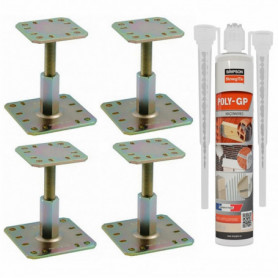 Pack 4 Pieds de poteau réglable PPRC + 1 Scellement chimique beige multi-matériaux POLY-GP 300ml SIMPSON Pack 4 Pieds de poteau réglable PPRC + 1 Scellement chimique beige multi-matériaux POLY-GP 300ml SIMPSON