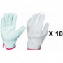 10 paires de gants paume fleur de bovin / dos croute, coloris naturel 50 FC PROSUR