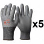 5 paires de gants anticoupures HPPE enduction polyuréthane P500 Eurotechnique