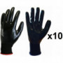 10 paires de gants polyester tout enduit nitrile sans couture NYM137NB PROSUR