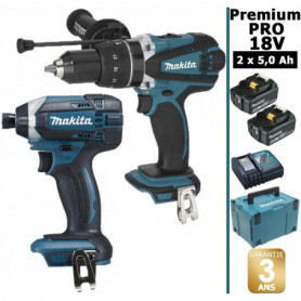 Pack Makita Premium Pro 18V 5Ah: Perceuse à percussion 91Nm DHP458 + Visseuse à chocs 165Nm DTD152 + 2 batteries + coffret Pack Makita Premium Pro 18V 5Ah: Perceuse à percussion 91Nm DHP458 + Visseuse à chocs 165Nm DTD152 + 2 batteries + coffret
