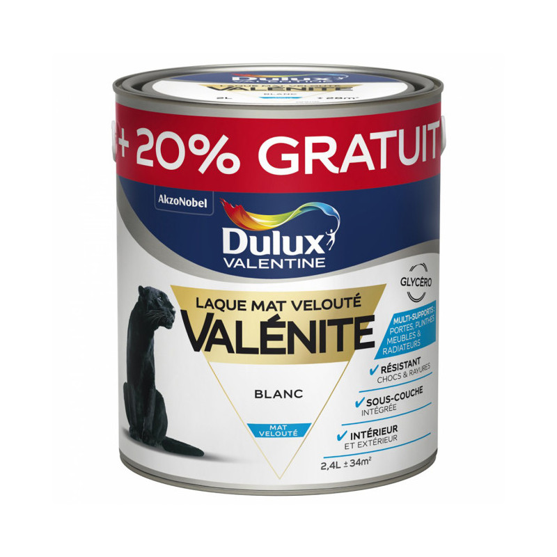 Laque Valénite - blanc mat - 2L+20% DULUX VALENTINE