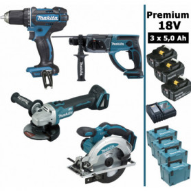 Pack Makita Premium 4 machines 18V 5Ah: Perceuse DDF482 + Meuleuse DGA504 + Perforateur DHR202 + Scie circulaire DSS610 Pack Makita Premium 4 machines 18V 5Ah: Perceuse DDF482 + Meuleuse DGA504 + Perforateur DHR202 + Scie circulaire DSS610