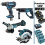 Pack Makita Premium 4 machines 18V 5Ah: Perceuse DDF482 + Meuleuse DGA504 + Perforateur DHR202 + Scie circulaire DSS610