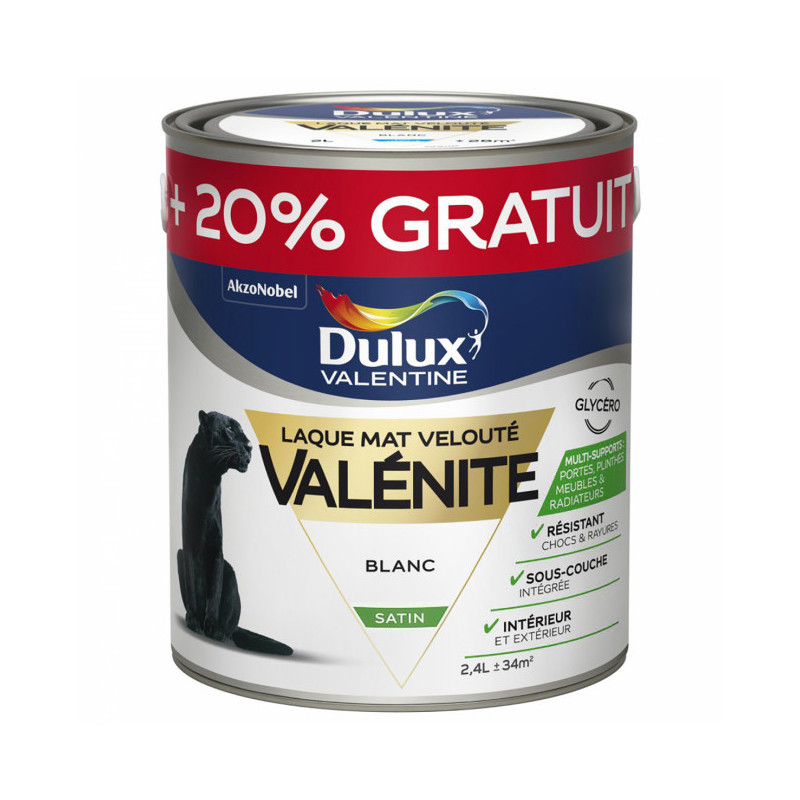 Laque Valénite - blanc satin - 2L+20% DULUX VALENTINE