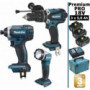 Pack Makita Premium Pro 18V 5Ah: Perceuse à percussion 91Nm DHP458 + Visseuse 165Nm DTD152 + Lampe + 3 batteries + coffret