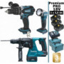 Pack Makita Premium Pro 18V 5Ah: Perceuse à percussion 91Nm DHP458 + Perfo burineur 2J DHR243 + Lampe + 3 batt + Coffrets