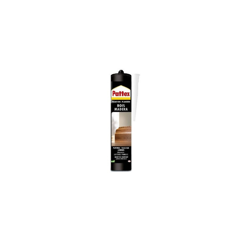 Colle de fixation acrylique bois Pattex 380g. Pattex Bois/Polystyrène est une colle de fixation acrylique sans solvant avec tack ultra-puissant. Idéale pour les matériaux poreux ou non poreux, comme le bois ou le polystyrène, en intérieur. L?une des surfaces de collage doit être poreuse. Fixation d'éléments de grande longueur en bois (plinthes, lambris, baguettes profilées, tasseaux). L'adhérence initiale très élevée permet de rattraper la grande nervosité de ces matériaux. Fixation d'éléments de décoration poreux (moulures, rosaces, équerres, dalles, briquettes) Fixation d'objets ayant un poids élevé (jusqu'à 100kg/cm²) Comble les jeux jusqu'à 20mm. Peut être peint. Pour les utilisations intérieures. Stockage 12 mois dans la cartouche d?origine fermée, au frais à l?abri du gel. Une cartouche permet de réaliser un cordon de 15m linéaire environ. Attention : ne convient pas pour le collage de miroir, PE, PP & PTFE. Préparation du support : Pour assurer une bonne adhésion de la colle, les surfaces doivent être propres, sèches, dégraissées et dépourvues de poussière. Enlevez les polluants, par exemple: la poussière, la graisse, l?huile ou la rouille avec de l?alcool, de l?acétone ou/et du papier de verre. Vérifier la résistance d?assemblage entre le revêtement et le substrat. Poncez peintures et vernis. Humidifier le plâtre ou le staff avant collage. Une des deux surfaces doit être absorbante ou perméable pour assurer une bonne prise de la colle. Mise en oeuvre : Ouvrir l?extrémité de la cartouche, visser la canule et la couper en biseau avec un cutter en fonction de la largeur du cordon ou du plot souhaité. Placer la cartouche dans un pistolet extrudeur. Appliquer la colle en cordon régulier ou par plots sur l?une des deux surfaces Assemblez les 2 surfaces ensemble et exercer une pression sur les deux surfaces pendant 5 secondes. Le maintien est immédiat. Le séchage et la résistance finale sont atteints après 48h minimum. Ne pas solliciter le collage avant ces 48h. Nettoyage : Lisser l?excès de colle ou débords immédiatement à l?aide d?un chiffon sec ou d?une éponge humidifiée. + produit: Fixation d'objets très lourds. Peut être peint. Sans solvant. Comble les jeux jusqu'à 20mm.