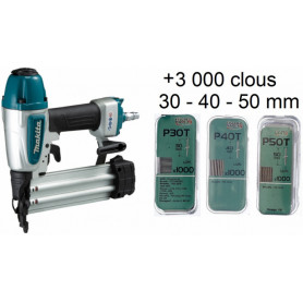 Cloueur pneumatique 8 bar 15-50mm AF506 MAKITA + 3000 clous 30, 40 et 50 mm Cloueur pneumatique 8 bar 15-50mm AF506 MAKITA + 3000 clous 30, 40 et 50 mm