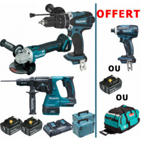 Pack Makita Premium Pro 18V 5Ah:  DHP458  DHR243  DGA506 OFFERT: Visseuse, batterie supplémentaire ou sac 2 batt 5Ah 2 Makpac Pack Makita Premium Pro 18V 5Ah:  DHP458  DHR243  DGA506 OFFERT: Visseuse, batterie supplémentaire ou sac 2 batt 5Ah 2 Makpac