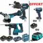 Pack Makita Premium Pro 18V 5Ah:  DHP458  DHR243  DGA506 OFFERT: Visseuse, batterie supplémentaire ou sac 2 batt 5Ah 2 Makpac
