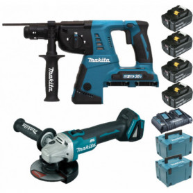 Pack Makita 18/36V 5Ah: Perforateur 36V 2,5J DHR264 + Meuleuse 125mm 18V DGA506 + 4 batteries + coffrets MAKPAC Pack Makita 18/36V 5Ah: Perforateur 36V 2,5J DHR264 + Meuleuse 125mm 18V DGA506 + 4 batteries + coffrets MAKPAC