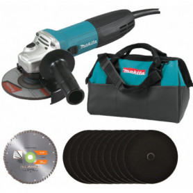 Pack complet: meuleuse Makita idéal tous types de travaux 720W Ø125mm GA5030R + 1 disque diamant béton + 10 disques métal + sac Pack complet: meuleuse Makita idéal tous types de travaux 720W Ø125mm GA5030R + 1 disque diamant béton + 10 disques métal + sac