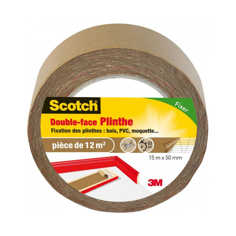 Scotch double-face plinthes: bois, PVC, moquette 15mx50mm