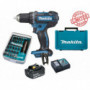 Pack cadeau Makita Perceuse visseuse 18V 62Nm DDF482 + 1 batt 3 Ah + 30 embouts de vissage + porte-embout magnétique