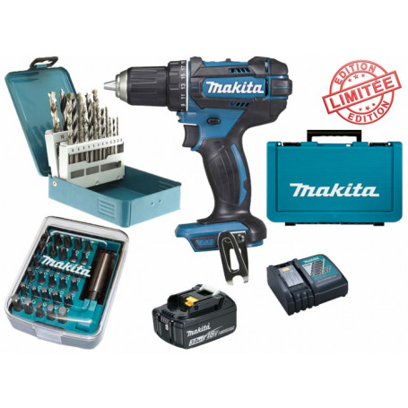 Perceuse visseuse Makita 18V 62Nm DDF482 + 1 batt 3 Ah + 30 embouts de  vissage