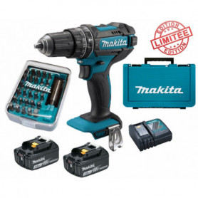 Perceuse visseuse à percussion Makita 18V 62Nm DHP482 + 2 batt 3 Ah + 30 embouts de vissage + porte-embout magnétique Perceuse visseuse à percussion Makita 18V 62Nm DHP482 + 2 batt 3 Ah + 30 embouts de vissage + porte-embout magnétique