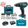 Perceuse visseuse à percussion Makita 18V 62Nm DHP482 + 1 batt 3 Ah + Coffret 34 accessoires de perçage vissage MACCESS Edition