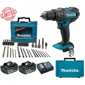 Perceuse visseuse à percussion Makita 18V 62Nm DHP482 + 2 batt 3 Ah + Coffret 34 accessoires de perçage vissage MACCESS Edition Perceuse visseuse à percussion Makita 18V 62Nm DHP482 + 2 batt 3 Ah + Coffret 34 accessoires de perçage vissage MACCESS Edition