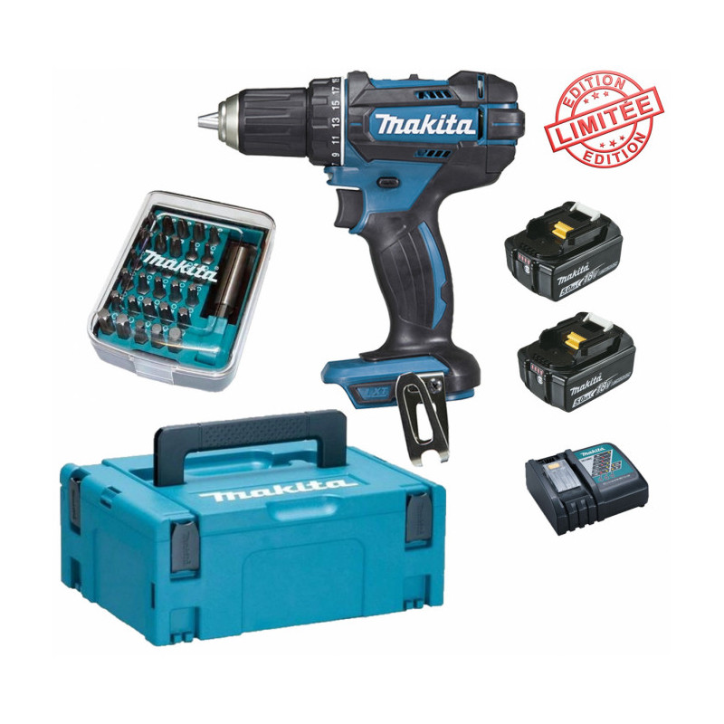 Perceuse visseuse Makita 18V 62Nm DDF482 + 2 batt 5 Ah + 30 embouts de  vissage + porte-embout magnétique Edition Limitée