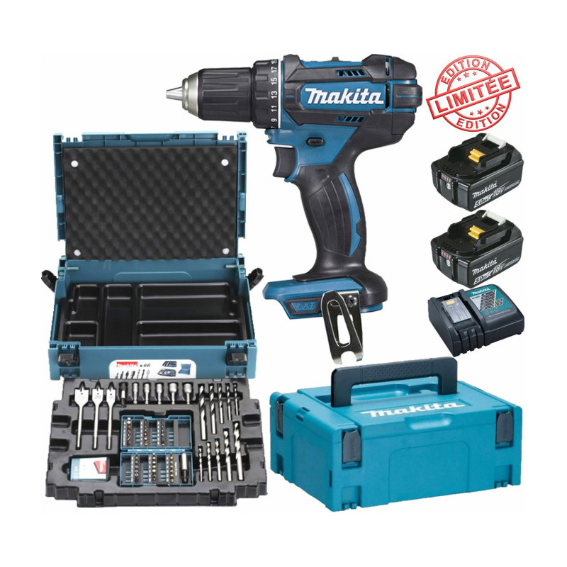 Perceuse visseuse Makita 18V 62Nm DDF482 + 2 batt 5 Ah + coffret