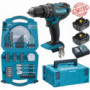 Perceuse visseuse à percussion Makita 18V 62Nm DHP482 + 2 batt 5 Ah + coffret 71 accessoires perçage vissage D-47145