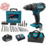 Perceuse visseuse à percussion Makita 18V 62Nm DHP482 + 1 batt 3 Ah + Coffret 34 accessoires de perçage vissage MACCESS + sac