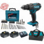 Perceuse visseuse à percussion Makita 18V 62Nm DHP482 + 2 batt 3 Ah + Coffret 34 accessoires de perçage vissage MACCESS + sac