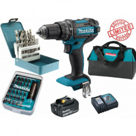 Pack Perceuse visseuse à percussion Makita 18V 62Nm DHP482 + 1 batt 3 Ah + 30 embouts de vissage + 18 forets + sac Pack Perceuse visseuse à percussion Makita 18V 62Nm DHP482 + 1 batt 3 Ah + 30 embouts de vissage + 18 forets + sac