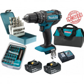 Pack Perceuse visseuse percussion Makita 18V 62Nm DHP482 + 2 batt 3 Ah + 30 embouts de vissage + 18 forets + sac Pack Perceuse visseuse percussion Makita 18V 62Nm DHP482 + 2 batt 3 Ah + 30 embouts de vissage + 18 forets + sac