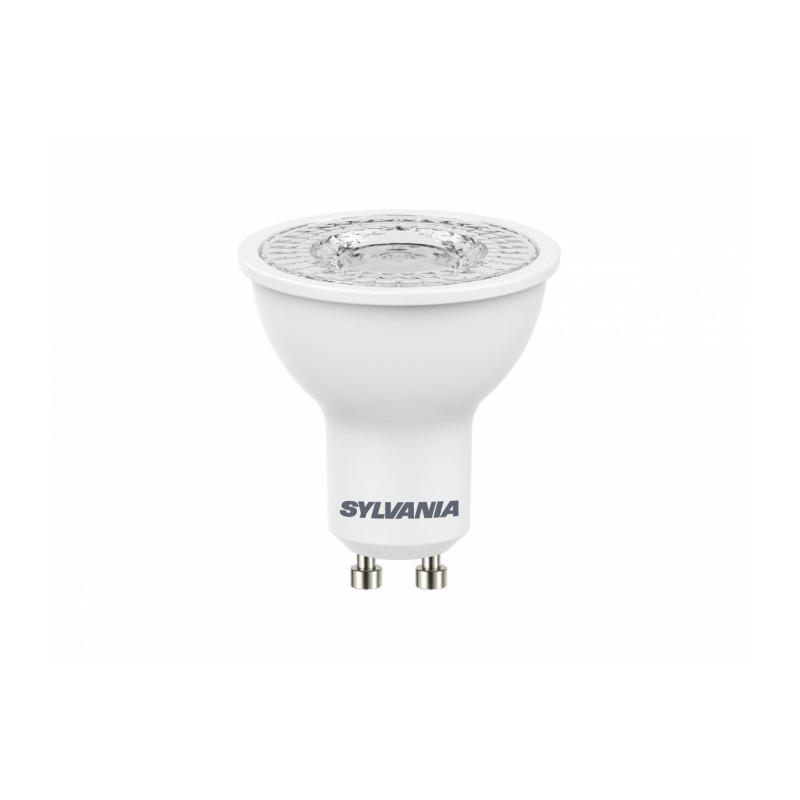 Ampoule led 110° GU10 830 6,2W égal à 60W SYLVANIA. REFLED ES50 6,2W 400LM 830 110° Gamme de lampe LED à réflecteur ES50, avec corps blanc - Culot GU10. IRC > 80. Faisceau : 36° à 110°. Durée de vie (L70B50) : 15 000 heures. Application : Idéal pour le résidentiel. Ne convient pas aux luminaires fermés. Technologie : LED. Culot :GU10. Puissance nominale :6,2W. Equivalent :60W. Type de luminaire : Ouvert. Application générale: - Café, Hôtel, restaurant. - Bureaux. - Education. - Résidentiel&consommateur. - Musées & Galeries. - Commerce. Flux lumineux :425 Lumens. Température de couleur :3000K. Couleur : Blanc chaud. Tension :230V. Durée de vie moyenne :15 000 Heures. Angle de faisceau :110°. + produit: Longue durée de vie.