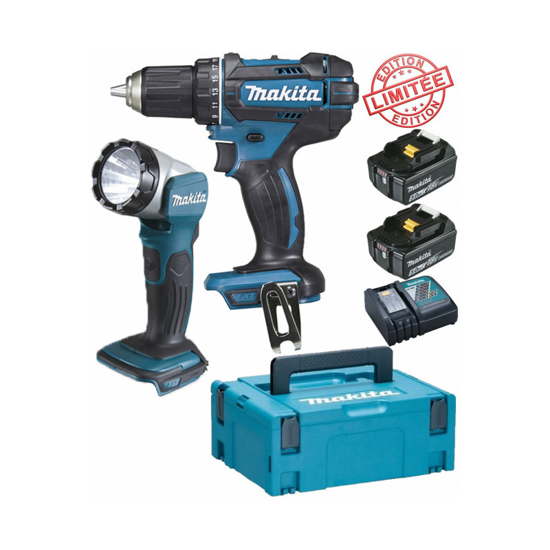 Perceuse visseuse Makita 18V 62Nm DDF482 + 2 batt 5 Ah + Lampe torche LED DEADML802 MAKITA Edition L