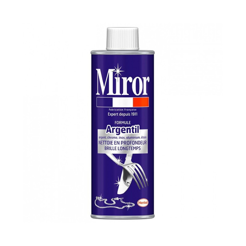 Nettoyant en profondeur argent chrome inox aluminium étain formule Argentil MIROR